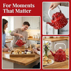 Cabilock Enamel Tea Kettle with Red Polka Dot, Stovetop Teapot 1.1 Qt - Image 5