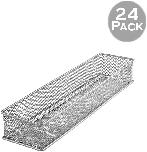 YBM HOME Silver Mesh Drawer Cabinet and or Shelf Organizer Bins, School Supply Holder Office Desktop Organizer Basket (24, 3x15x2 Inch) - Image 2