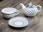 Grace Teaware Porcelain 4-Piece Tea For One (Trellis Blue Gold) - Image 3