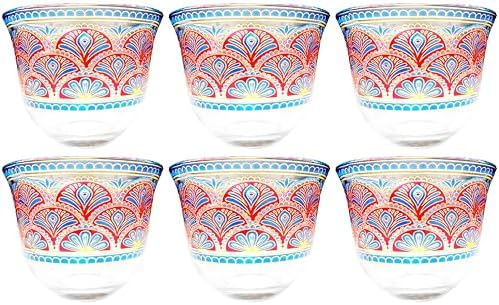 Chandler Espresso Turkish Arabica Coffee Cup Assorted Design Available from Brand 70ml 2.5oz Set of 6 Cups with Gift Box (Glass, Red Blue Peacock Feather Decal G) - Image 2
