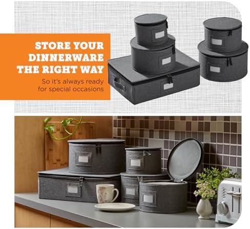 storageLAB 5-Piece Premium China Storage Set | Plates & Mugs | Gray - Image 2