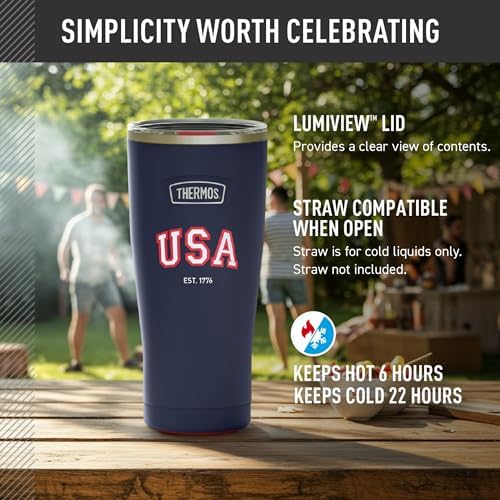 THERMOS Icon Series 24oz Stainless Steel Tumbler with Slide Lock Lid, Leakproof, Fits Cupholder, Dishwasher Safe, Griptec™ Non‑Slip Base, Keeps Drinks Hot 6 Hrs/Cold 22 Hrs, Navy USA - Image 3