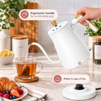 Beautiful Electric Gooseneck Kettle, 1 Liter, 1200W, Stainless Steel Interior, Fast Boil, Precision Pour Spout, Auto Shut-Off & Boil-Dry Protection (White) - Image 4