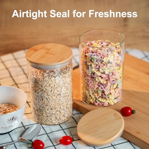 Liuruiyu 50oz Glass Food Storage Jars Set of 6,Glass Storage Containers Clear Glass Food Canister with Bamboo Lid Airtight For Serving Tea, Coffee, Flour, Sugar, Candy, Cookie, Spice and More (Round) - Image 3