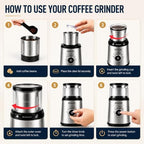 Electric Coffee Bean Grinder Spices Herbs, Timed Grind Control Rotary Knob - Image 7