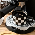 LUKA 6 Ounce Ceramic Stackable Black and White Checkered Espresso Cups with Saucers and Metal Stand Set of 4, Cappuccino Cups Set for Coffee Drinks, Latte, Cafe Mocha and Tea, Black Interior - Image 7