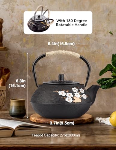 Japanese Cast Iron Teapot, 27oz/800ml Cast Iron Tea Kettle - Image 3