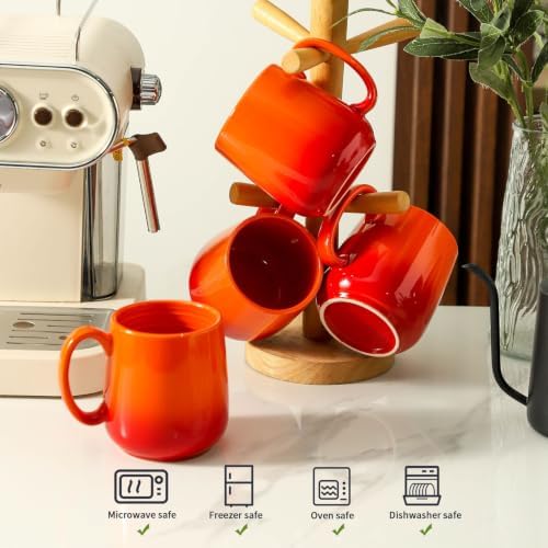HASENSE Set of 4 Ombre Coffee Mugs, 15oz Large Ceramic Cups – Dishwasher & Microwave Safe, Orange Gradient Cappuccino Latte Tea Handle Cup, Housewarming Gift - Image 3