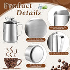 2 Pcs 33 Oz/ 1 L Stainless Steel Pitcher with Lid Milk Frothing Jug - Image 3