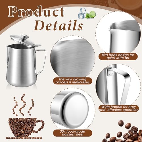 1 Pcs 67 Oz/ 2 L Stainless Steel Pitcher with Lid Milk Frothing Jug - Image 3