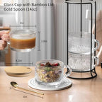 DOPUDO Vintage Glass Coffee Mugs,Overnight Oats Containers With Lids,Glass Cup With Sealed Lid and Spoon,Glass Coffee Mugs,Coffee Bar Accessories,Ideal for Cappuccino, Latte(6-Pack,14oz) - Image 3