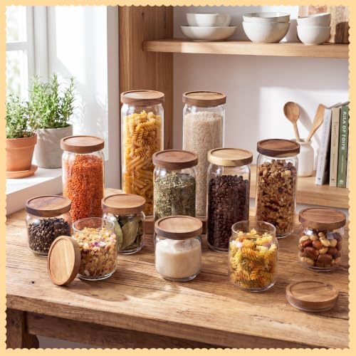 SiliFine Glass Pantry Storage Jar with Lid, 12 Set, Wood Lid - Image 6