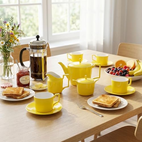 Yellow Tea Set with Teapot, Cups, Sugar & Creamer Set, Tea Party - Image 5