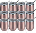 MEWAY 12oz/12 Pack Wine Tumbler Glasses with Lid -Double Wall Vacuum Stainless Steel Travel Tumbler Mug,Stemless Insulated Wine Cup for,Coffee,Cocktails,Gifts (Rose gold,Set of 12) by MEWAY
