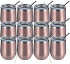 MEWAY 12oz/12 Pack Wine Tumbler Glasses with Lid -Double Wall Vacuum Stainless Steel Travel Tumbler Mug,Stemless Insulated Wine Cup for,Coffee,Cocktails,Gifts (Rose gold,Set of 12) by MEWAY