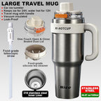 (Silver-316stainless steel inner+ Handle+independent tea utensil+3 drinking mode) 40oz Insulated Tumbler with Handle, 316 Stainless Steel Vacuum Travel Mug for Car Office Gym Outdoor - Image 2
