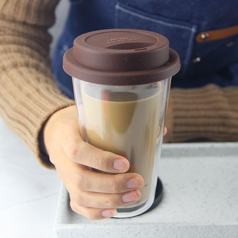 Double-Walled Glass Coffee Mug with Silicone Lid,Heat-Resistant Borosilicate,Insulated,Black，Pack of two - Image 3