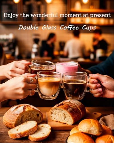 Glass Coffee Cups Set Of 6 - 8.5oz Double Walled Glass Coffee Mugs with Handle,Clear Insulated Borosilicate Glass Mug,Suitable for Cappuccino,Tea,Latte,Hot Beverage and Wine (6 Pack 8.5oz +6 Spoons) - Image 3