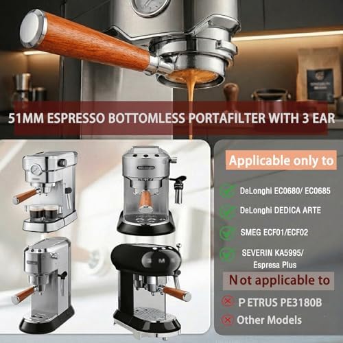 51mm Bottomless Portafilter, 3-Ear Stainless Steel Coffee Naked Portafilter, Compatible with DeLonghi Dedica EC680/EC685/EC885, SMEG ECF01/02, SEVERIN KA5995. - Image 3