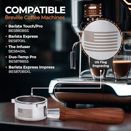54mm Bottomless Portafilter Breville Compatible 54mm Portafilter with Unique USA Flag Engraving - Enrich Your Coffee Espresso Shot with Our Naked Lightweight Breville Bottomless Portafilter - Image 2