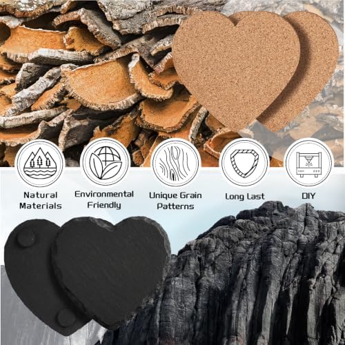 100PCS Heart Slate, Cork Drink Coasters Bulk for Laser Engraving - Image 3