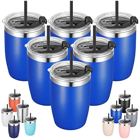 VEGOND Stainless Steel 12 oz Tumblers bulk Vacuum Insulated Double Wall Travel Tumbler with Lid and Straw Reusable Tumbler, Royal Blue 6 pack by VEGOND
