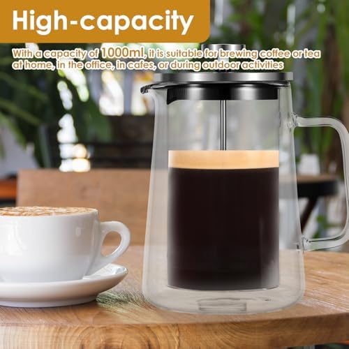 French Press Coffee Maker, Double Wall Glass French Press, French Press Tea Maker, Insulated Glass Tea Press, Clear Coffee Press, Multifunctional Coffee Press Coffee Maker for Home Office (35 oz) - Image 4