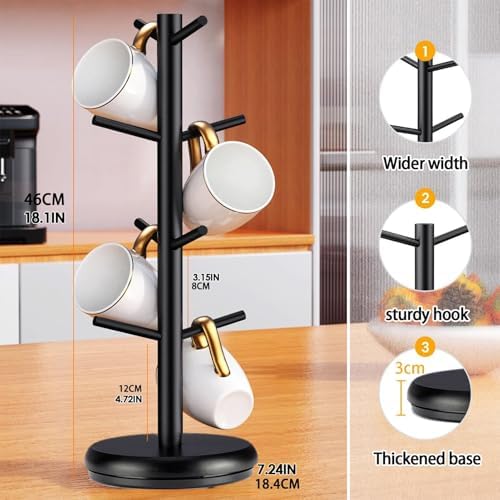 360° Rotating Mug Holder - 8 Hooks Wooden Tree | Countertop Storage - Image 6