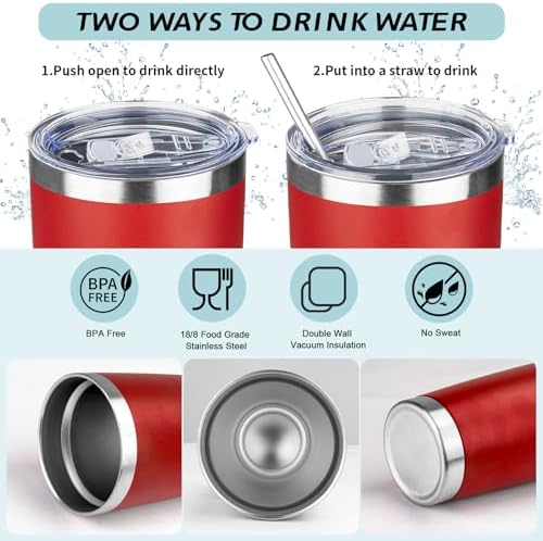 20oz Tumbler with Straw and Brush, Stainless Steel Vacuum Insulated tumbler, Double Wall Insulated Coffee Tumbler for Outdoor, Home, Travel,Office (Bright Red,4pcs) - Image 3
