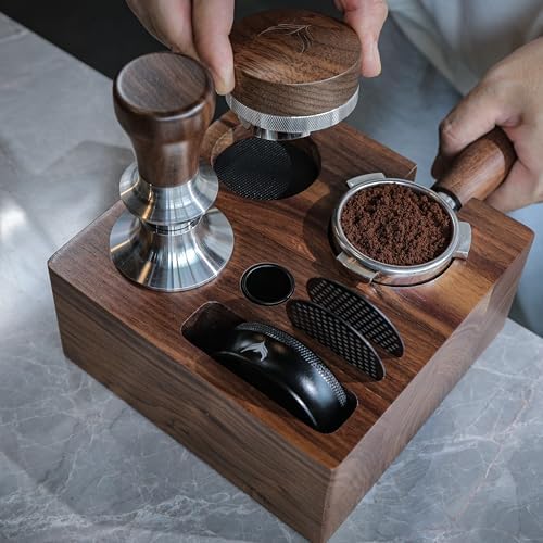 58.5mm Espresso Barista Kit – Walnut Espresso Press Tool Tamper, Espresso Distributor, Tamping Box, Dosing Funnel, Puck Screens, and WDT Tool - Image 2