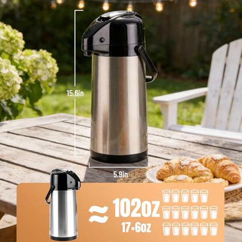 Coffee Carafe, 102 fl oz/3 L Airpot Coffee Dispenser with Pump - Image 2