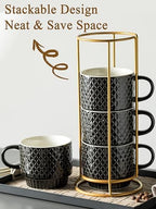 Gomakren Coffee Mugs Set of 4, 13oz Stackable Coffee Cups with Stand, Black - Image 3