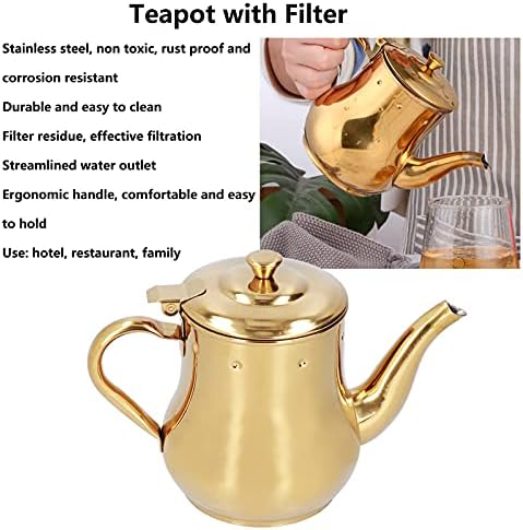 Stainless Steel Tea Pot with Filter, Rust Proof Durable Oil Strainer Pot 500ml Premium Gooseneck Kettle for Hotels Restaurants (Gold) - Image 3