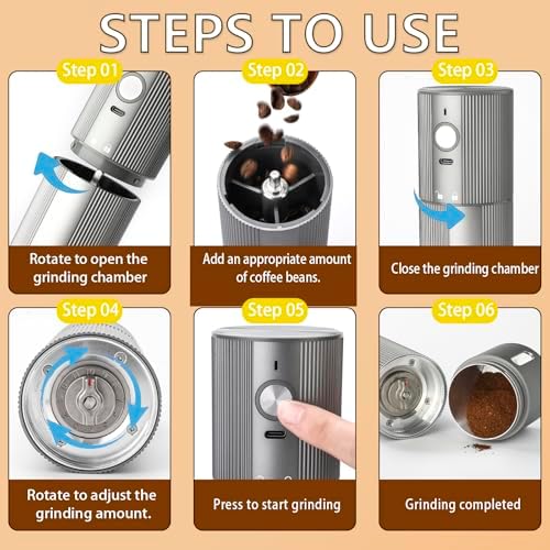 Portable Electric Burr Coffee Grinder, Stainless Steel Burrs,Grey - Image 3