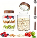 60 oz Glass Coffee Jars with Wooden Airtight Lid Spoon Clear Herb Ground Canister Round Food Storage Container for Sugar Pantry Flours Tea Coffee Bean Spice Cookies (1800ml/60oz-2PACK（with spoon)) - Image 6