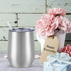 8 Pack 12Oz Stainless Steel Wine Tumblers, Insulated Wine Tumbler, Double Wall Insulated Wine Glass, Stainless Steel Stemless Wine Cups with Lids for Coffee, Wine, Cocktails, Champaign, Silver - Image 2