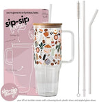 Sip-Sip Hooray! Cafe Cutie Coffee Doodle 40oz Glass Tumbler with Lid - Image 2