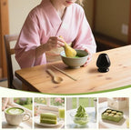 4 Piece Matcha Japanese Ceremony Set, Resin Matcha Whisk, Bamboo Spoon, Bamboo Scoop, Whisk Stand, Perfect Set for Preparing, Yellow-Black - Image 4