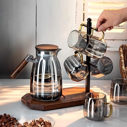 Mug Tree for Large Mugs With 6 Hooks and Coffee Pot Tray - Multi-Function Stand for Counter, Bar Accessory & Kitchen Organizer - Image 2