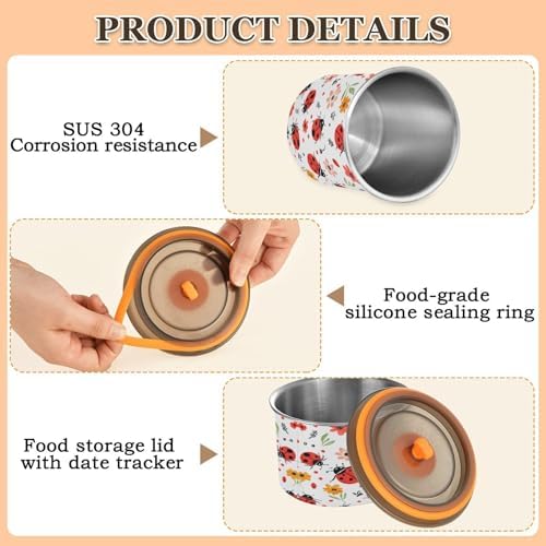 Stainless Steel Coffee Storage Containers with Airtight Lid, Animal Ladybugs Flower 17oz Food Storage Container Kitchen Canister for Tea, Coffee Beans, Ground, Sugar Storage - Image 4