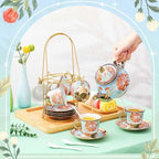 Zhehao 20 Pcs Porcelain Tea Set for Adult, with Metal Holder, Retro - Image 3