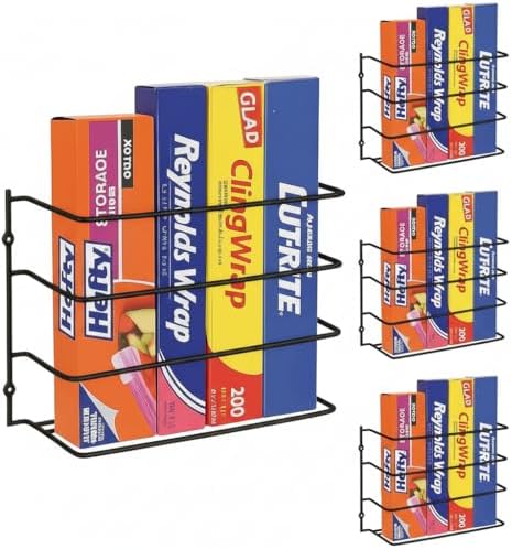 Evelots Kitchen Wrap & Food Bag Organizer Wall/Cabinet Mount, 4-Pack, Black by Evelots
