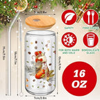 6 Set Christmas Glasses Cups with Bamboo Lid and Glass Straw 16 oz Vintage Christmas Drinking Cup Red Santa Beer Iced Coffee Cup Xmas Tumbler Mugs for Women Men Holiday Party Office Gifts - Image 2