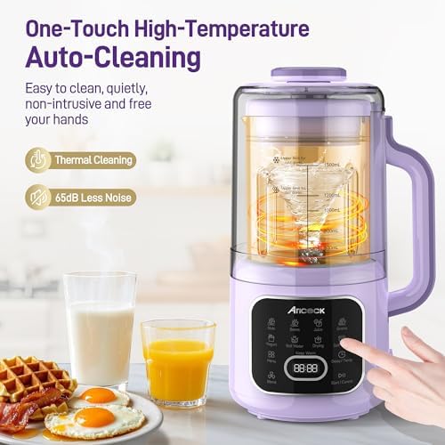 11-in-1 Nut Milk Maker - Automatic Multi-Function Milk Machine for Almond Milk, Oat, Soy, Yogurt,Juice with Self-Cleaning, Delay Timer, Keep Warm Ultra-Quiet(Purple) - Image 6