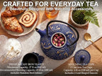 Midnight Blue Koi Cast Iron Tea Set, 2 Cups, 2 Saucers, Infuser & Trivet - Image 6