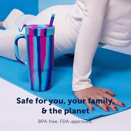 Silipint 32oz Silicone Humbler Tumbler with Handle, Flip Lid and Straw – BPA-Free, Non-Toxic, Unbreakable, Microwave, Dishwasher Safe – Perfect for Tea, Cold Water, Cool Berry Crush - Pack of 2 - Image 4