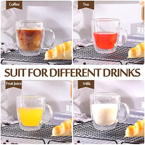 Gerrii Espresso Cups Double Walled Espresso Shot Glass with Handle Cups Insulated Clear Small Shot Glasses for Cappuccino Latte Hot Beverage (12 oz,Flat Bottom,8 Pcs) - Image 5