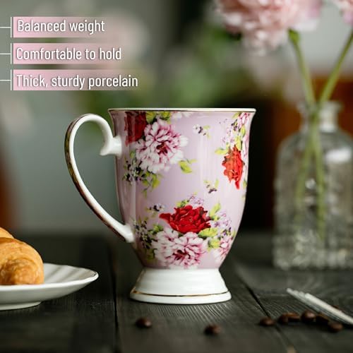 BTaT- Coffee Mugs, 12 oz, Set of 6, Floral Mugs, Porcelain Bone China, Coffee Cups - Image 5