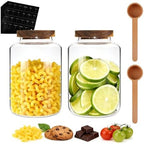67 oz Glass Food Storage Jar with Wood Lids Spoon Set of 2,Glass Canister Borosilicate Glass Food Containers for Ground Coffee Beans Nut Pasta Sugar Candy Spice Rice Tea (2000ml/67oz-2 Pack) - Image 4