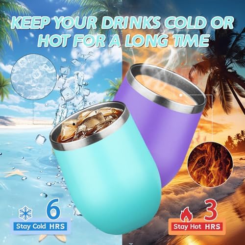 12oz Stemless Wine Tumbler with Lid Double Wall Insulated Wine Cup Stainless Steel Glasses Tumbler with Straw Insulated cocktail Tumbler Coffee Mug for Hot and Cold Beverages (Multicolor-11,6Pack) - Image 4